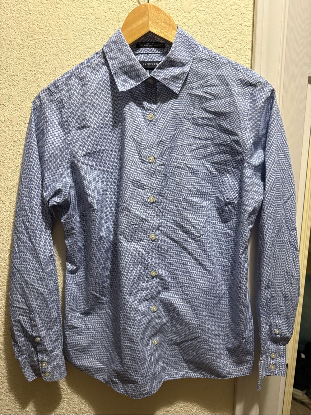 Lands' End Blue Pattern Dress Broadcloth Shirt